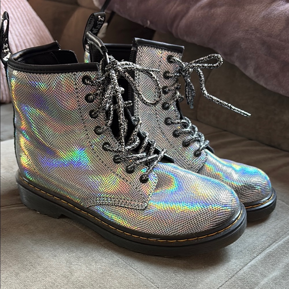 Silver Holographic Lace-Up Women’s Boots